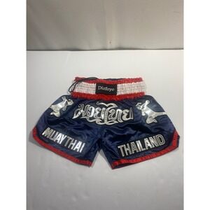 Kids Muay Thai‎ Boxing Shorts Thailand Dizfoyo Navy Blue Red Silver